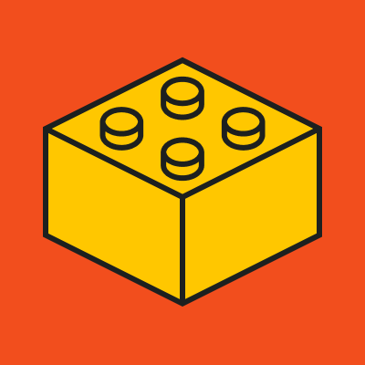 Gelber Lego Baustein auf rotem Hintergrund für den Kontakt mit mir