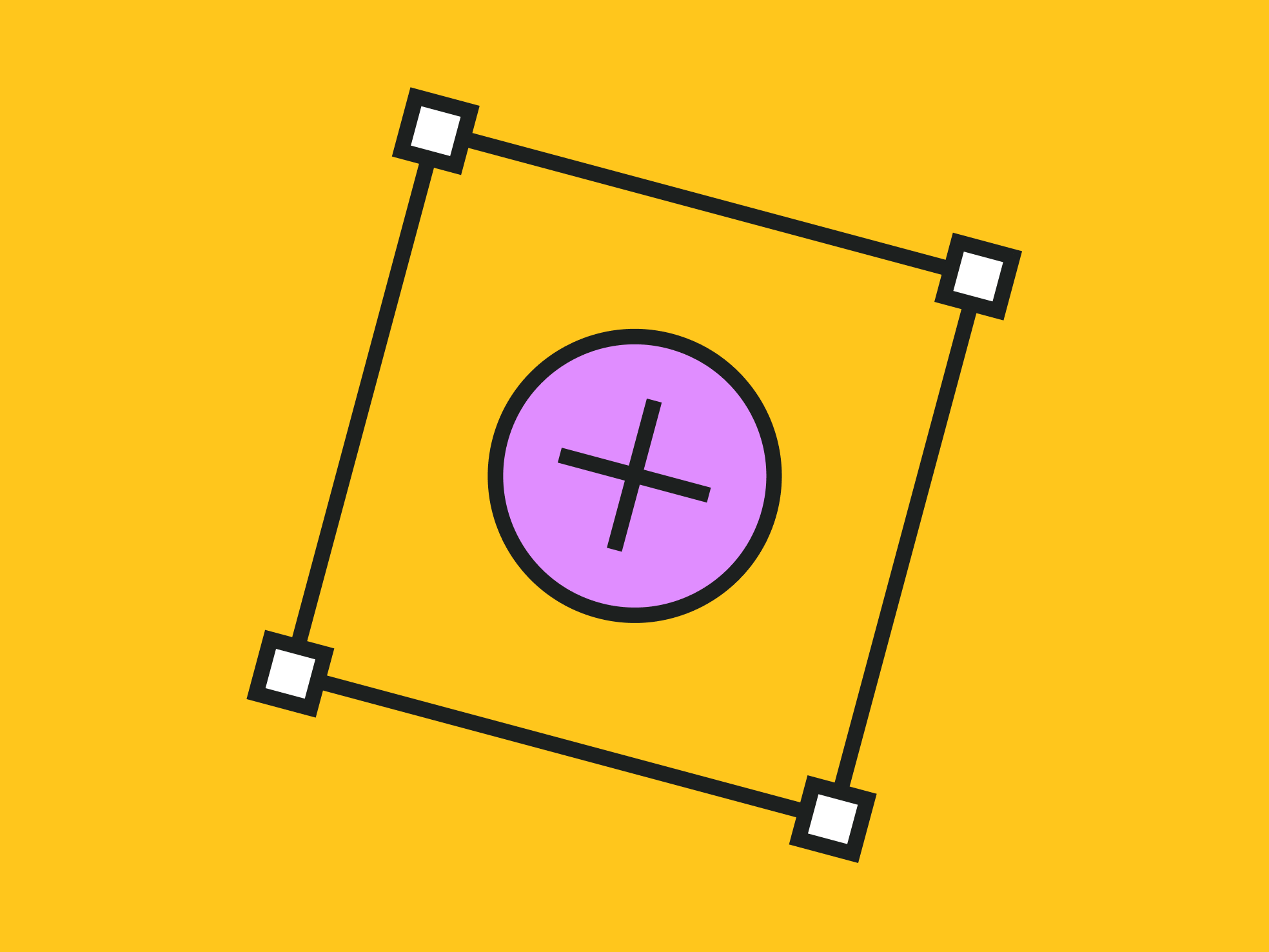 Schwarzes Quadrat mit pinkfarbenem Kreis auf gelbem Hintergrund zum Beitrag Brand Transformation